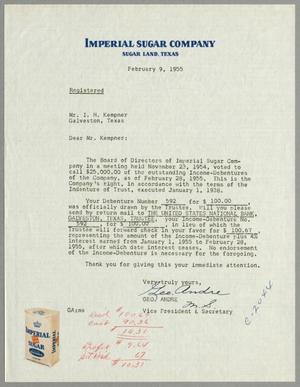 [Letter from George Andre to I. H. Kempner, February 9, 1955]