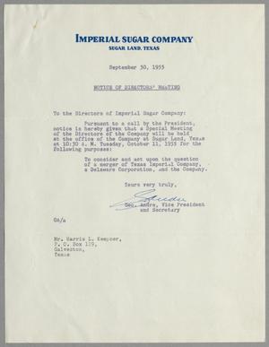 Primary view of object titled '[Letter from George Andre to the Directors of Imperial Sugar Company, September 30, 1955]'.