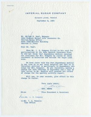 [Letter from George Andre to Milton W. Roaf, September 8, 1955]