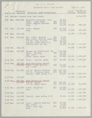 [Imperial Sugar Company Estimated Daily Cash Balance: June 10, 1955]