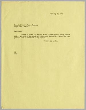 [Letter from I. H. Kempner to Imperial Bank & Trust Company, January 29, 1955]