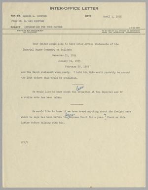 [Letter from R. L. Kempner to Harris L. Kempner, April 4, 1955]