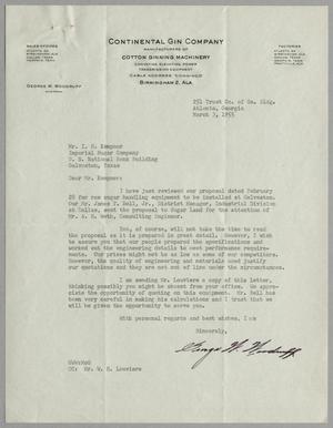 Primary view of object titled '[Letter from George W. Woodruff to I. H. Kempner, March 3, 1955]'.