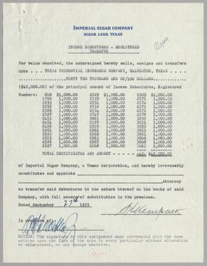 [Income Debentures Transfer, September 23, 1955]