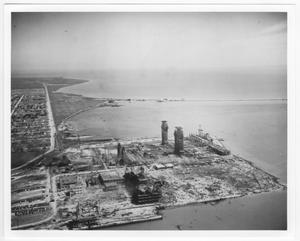 Primary view of object titled '[An aerial view of the port area after the 1947 Texas City Disaster]'.