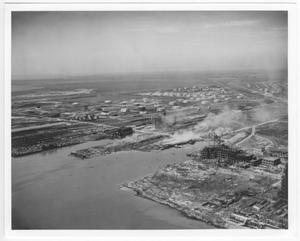 Primary view of [An aerial view of the port area after the 1947 Texas City Disaster]