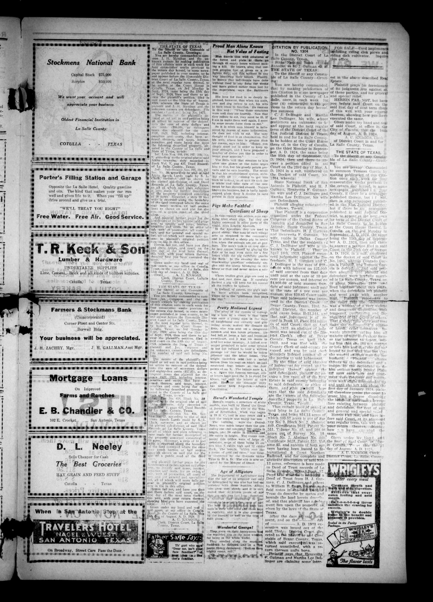 The Cotulla Record (Cotulla, Tex.), Vol. 26, No. 24, Ed. 1 Saturday, August 23, 1924
                                                
                                                    [Sequence #]: 3 of 4
                                                