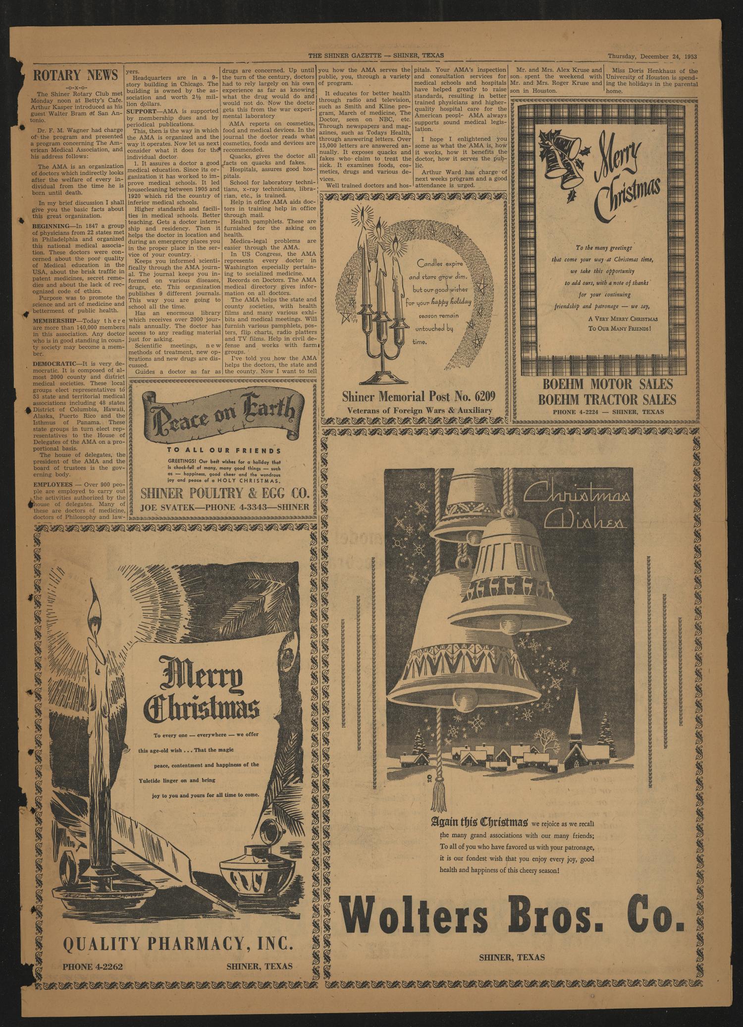 The Shiner Gazette (Shiner, Tex.), Vol. 61, No. 52, Ed. 1 Thursday, December 24, 1953
                                                
                                                    [Sequence #]: 3 of 22
                                                