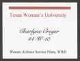 Text: [TWU WASP Name Tag for Charlyne Creger]