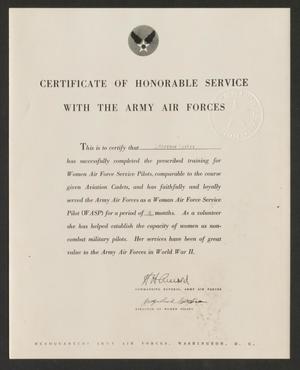 Certificate of Honorable Services with the Army Air Forces