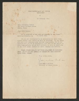 [Letter from Jacqueline Cochran to Catherine Parker, February 16, 1944]