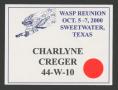 Primary view of [WASP Reunion Name Tag: Charlyne Creger]