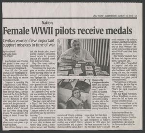 Primary view of object titled '[Clipping: Female WWII pilots receive medals]'.