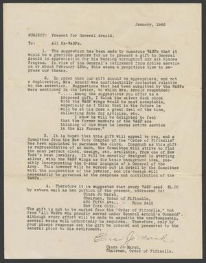 Primary view of object titled '[Letter from Clara Jo Marsh to the Women Airforce Service Pilots, January, 1946]'.