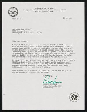 [Letter from Robert Haldane to Charlyne Creger, September 17, 1976]