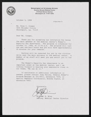 Primary view of object titled '[Letter from Michael R. Winn to Charlyne Creger, October 5, 1999]'.