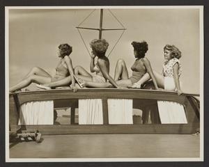 Primary view of object titled '[Women Posed on top of Boat Cabin]'.