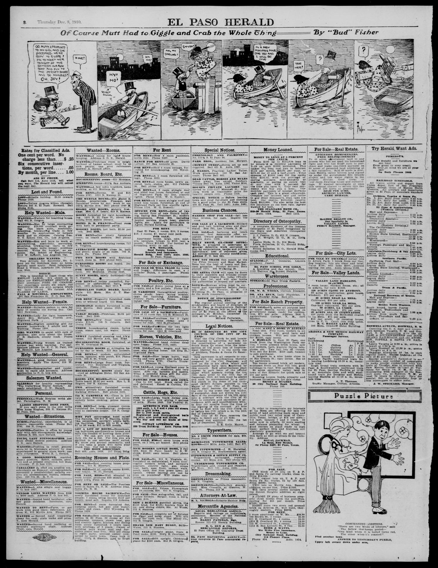 El Paso Herald (El Paso, Tex.), Ed. 1, Thursday, December 8, 1910
                                                
                                                    [Sequence #]: 8 of 10
                                                