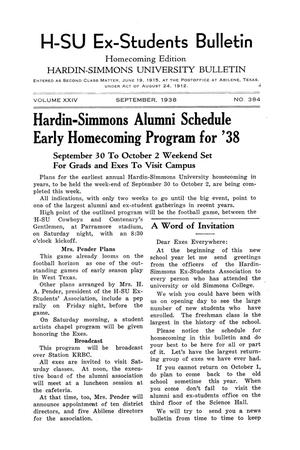 Primary view of object titled 'Hardin-Simmons Ex-Students Bulletin, September 1938'.