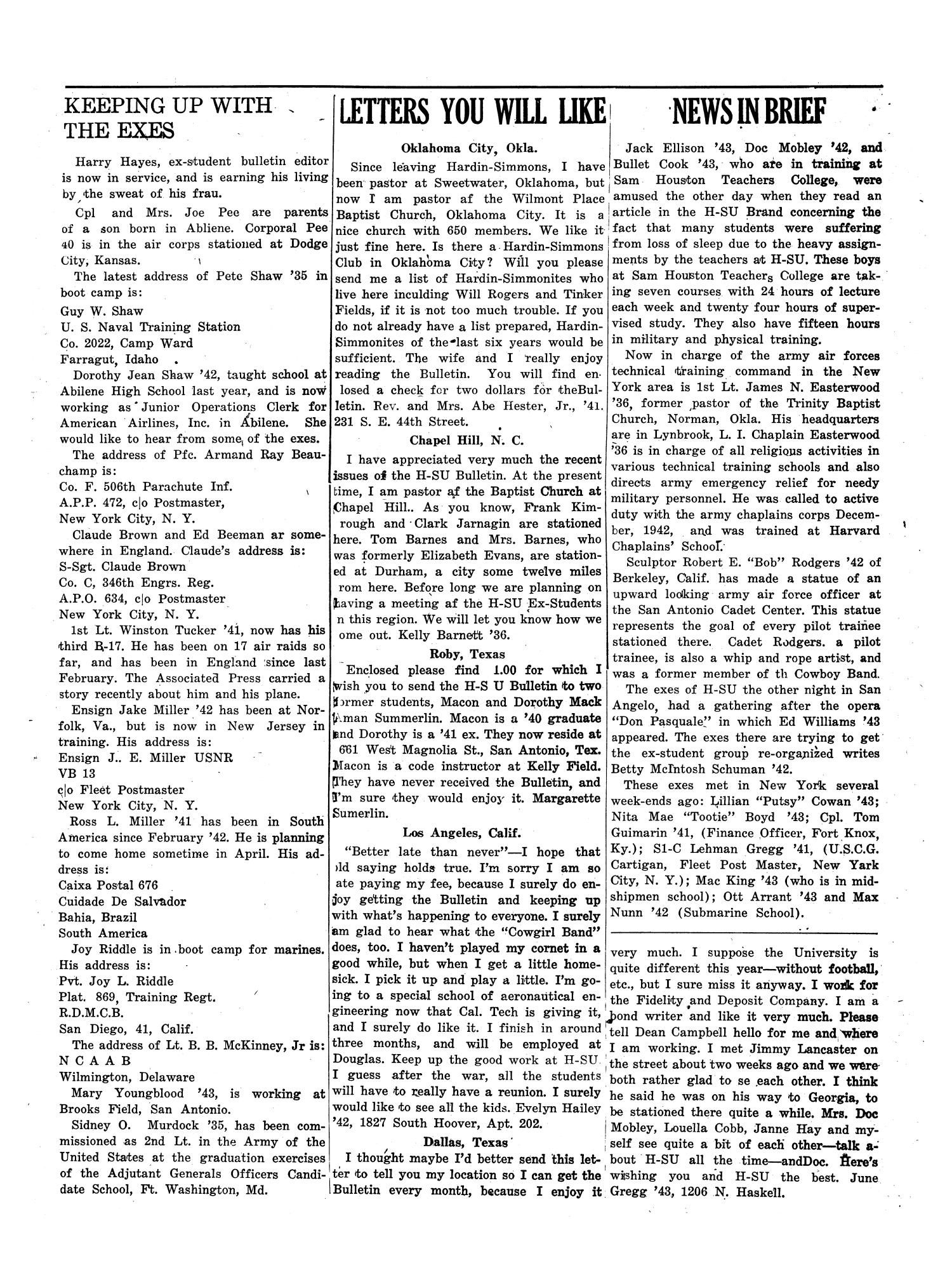 Bulletin: Hardin-Simmons University, Ex-Student Edition, November 1943
                                                
                                                    5
                                                