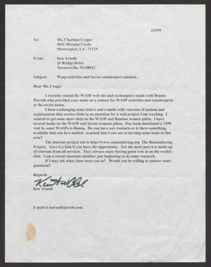 [Letter from Ken Arnold to Charlyne Creger, June 9, 1999]