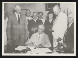 Primary view of object titled '[Franklin D. Roosevelt Signing the Social Security Act]'.