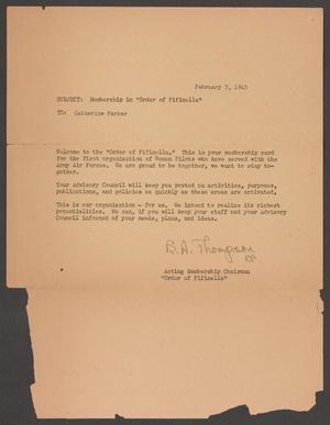 [Letter from B. A. Thompson to Catherine Parker, February 3, 1945]