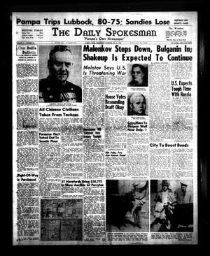 Primary view of object titled 'The Daily Spokesman (Pampa, Tex.), Vol. 4, No. 52, Ed. 1 Wednesday, February 9, 1955'.