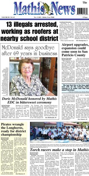 Primary view of object titled 'Mathis News (Mathis, Tex.), Vol. 89, No. 45, Ed. 1 Thursday, November 5, 2015'.