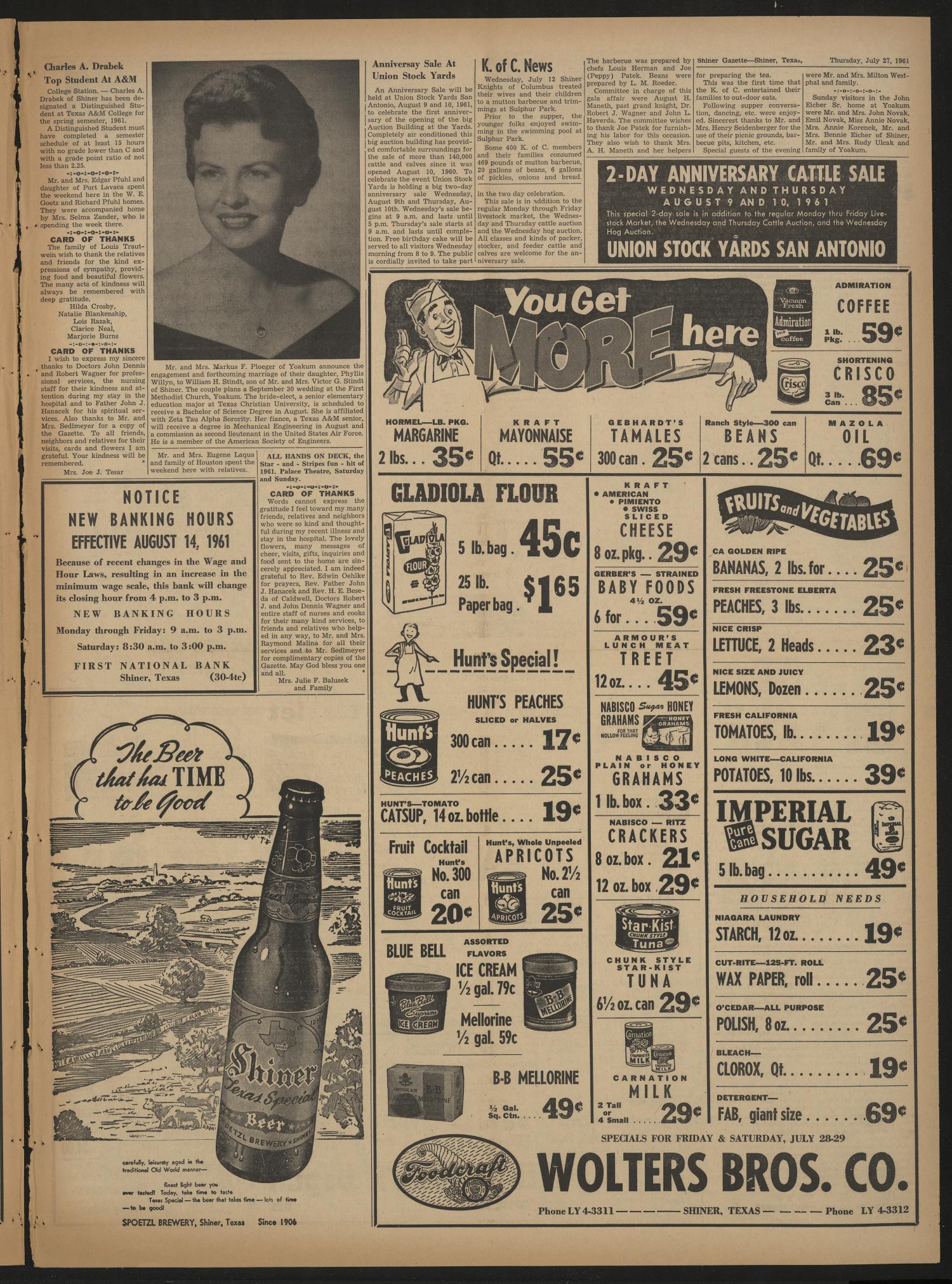 The Shiner Gazette (Shiner, Tex.), Vol. 69, No. 30, Ed. 1 Thursday, July 27, 1961
                                                
                                                    [Sequence #]: 7 of 8
                                                