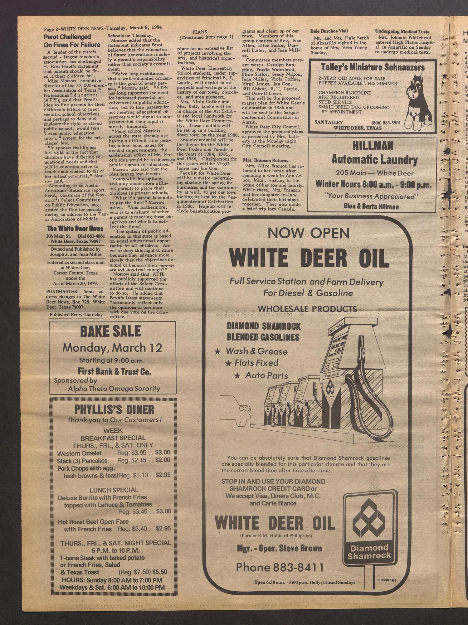 White Deer News (White Deer, Tex.), Vol. 24, No. 48, Ed. 1 Thursday, March 8, 1984
                                                
                                                    [Sequence #]: 2 of 8
                                                