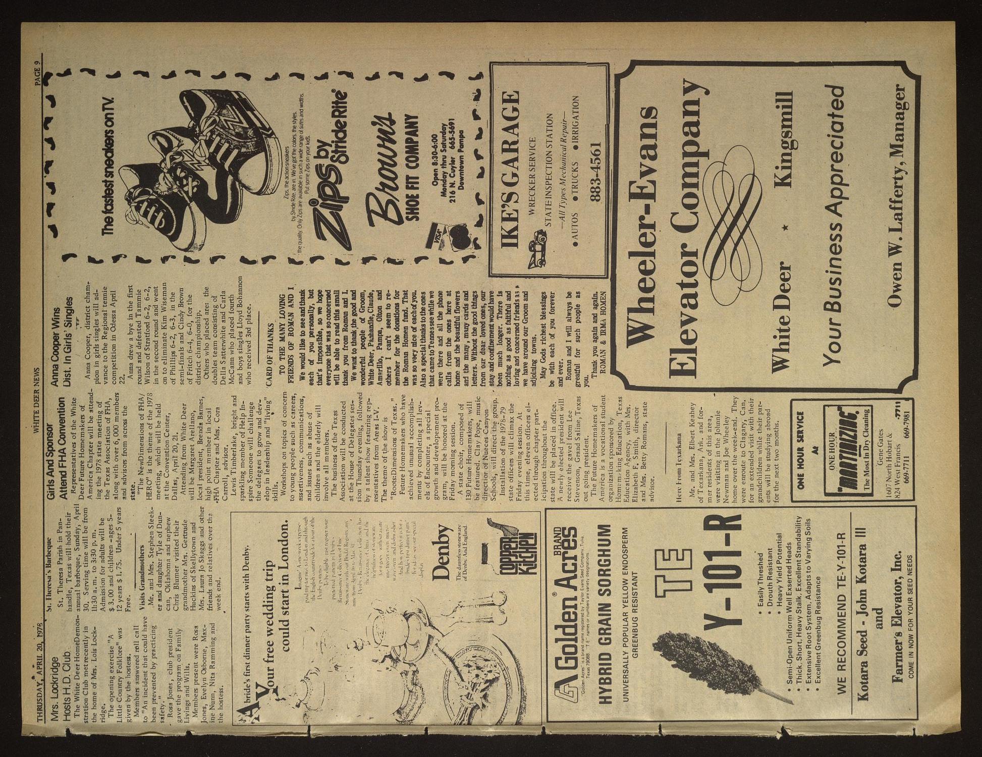 White Deer News (White Deer, Tex.), Vol. 19, No. 9, Ed. 1 Thursday, April 20, 1978
                                                
                                                    [Sequence #]: 9 of 12
                                                