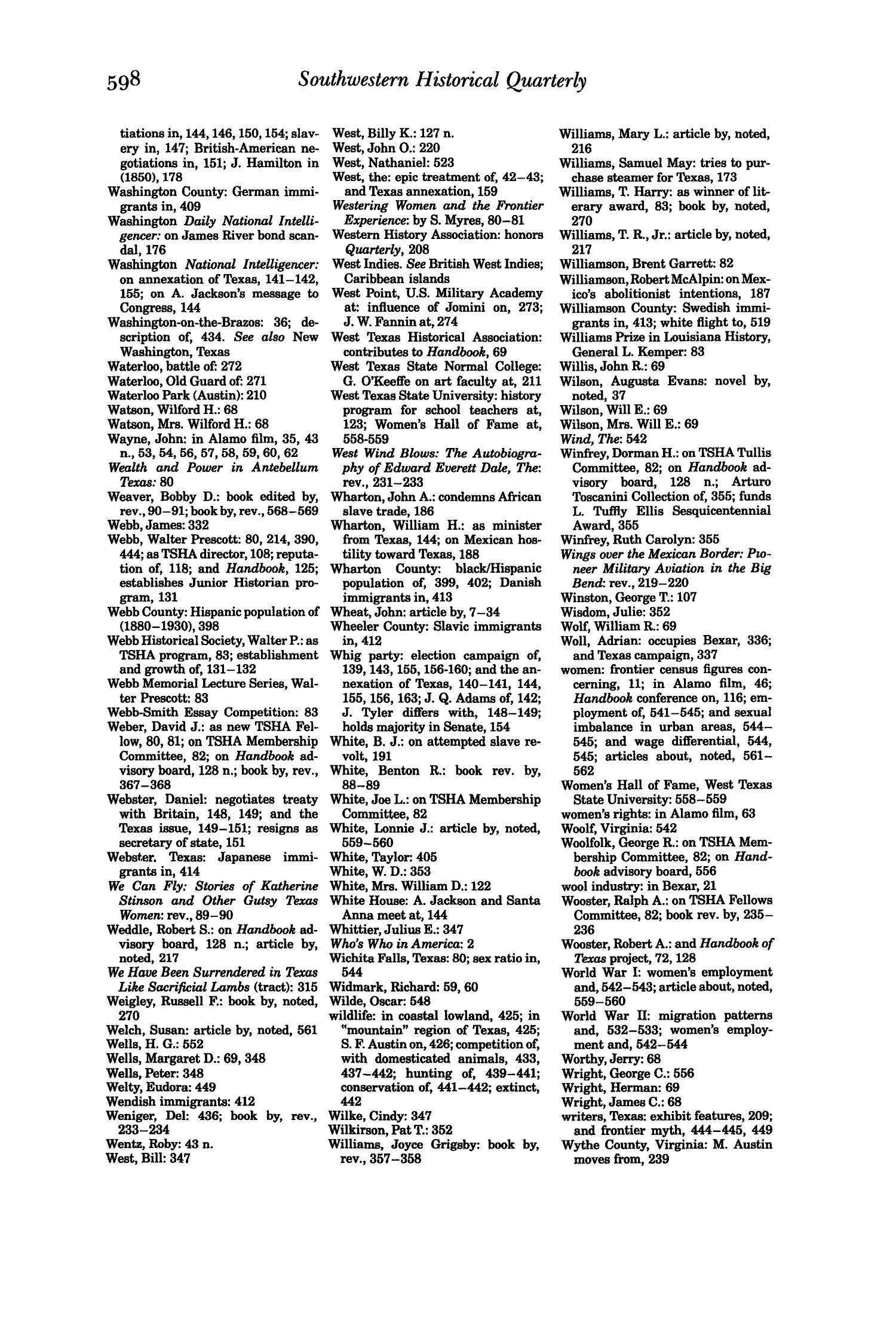 The Southwestern Historical Quarterly, Volume 89, July 1985 - April, 1986
                                                
                                                    598
                                                