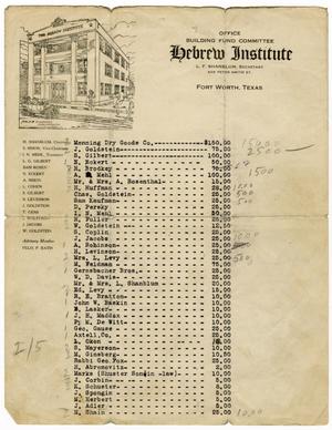 Primary view of object titled '[Hebrew Institute Building Fund Committee]'.
