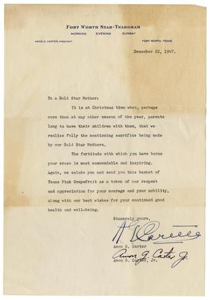 Primary view of object titled '[Letter to a Gold Star Mother]'.