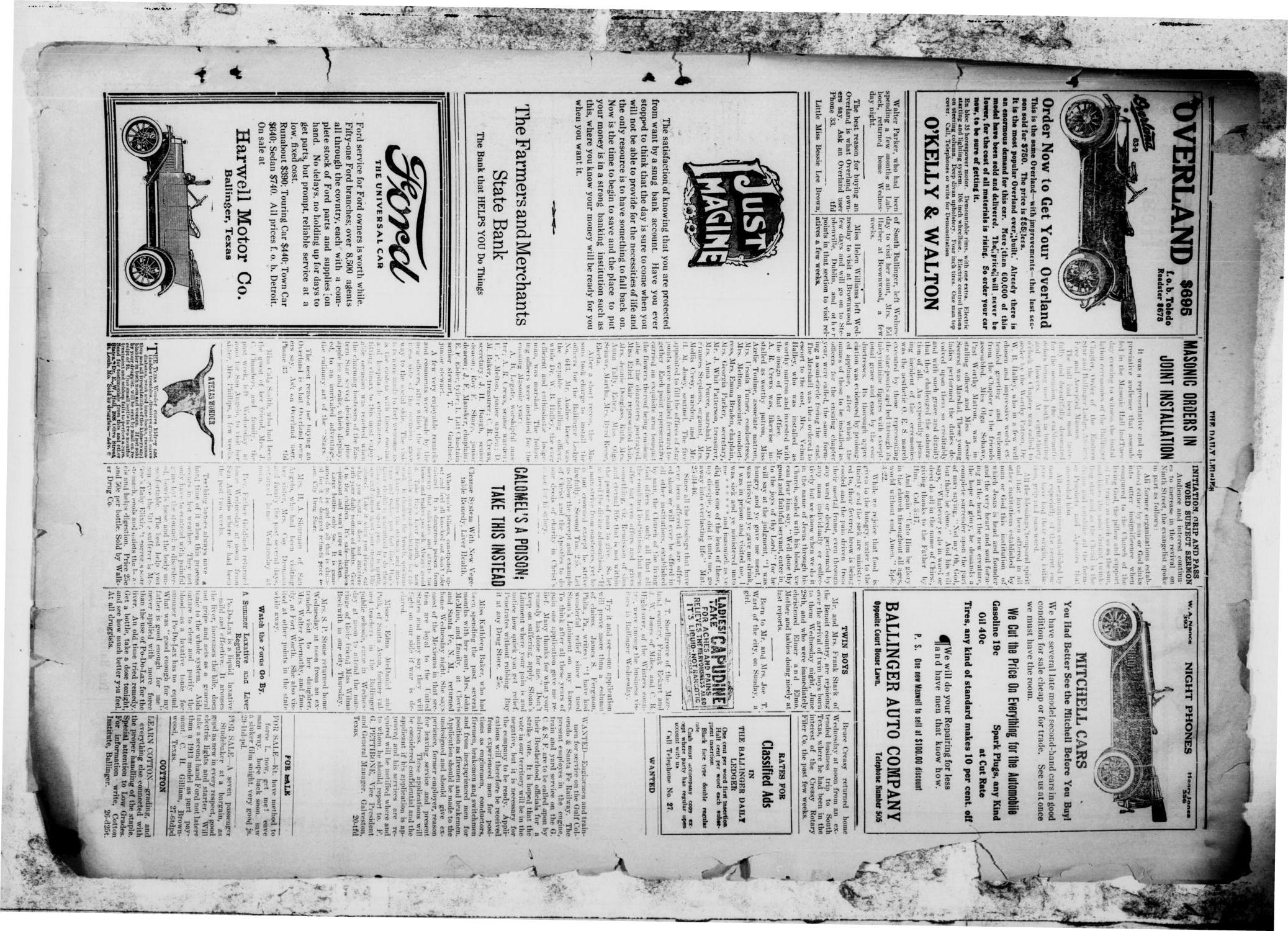 The Daily Ledger. (Ballinger, Tex.), Vol. 11, Ed. 1 Thursday, June 29, 1916
                                                
                                                    [Sequence #]: 3 of 4
                                                