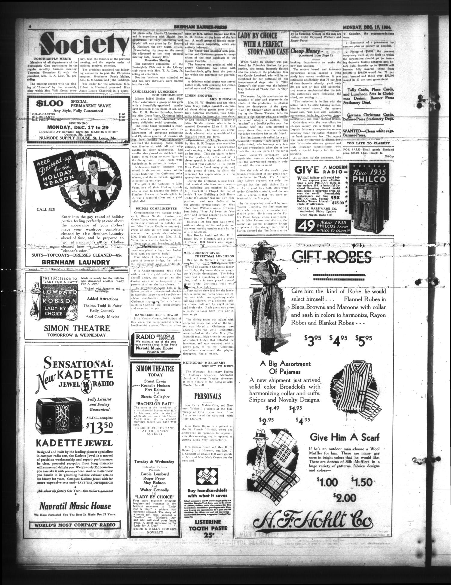 Brenham Banner-Press (Brenham, Tex.), Vol. 51, No. 226, Ed. 1 Monday, December 17, 1934
                                                
                                                    [Sequence #]: 4 of 4
                                                