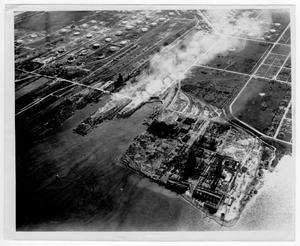 [Aerial view of the port after the 1947 Texas City Disaster]