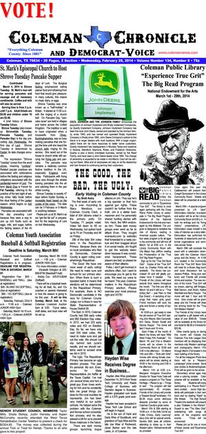 Coleman Chronicle and Democrat-Voice (Coleman, Tex.), Vol. 134, No. 8, Ed. 1 Wednesday, February 26, 2014