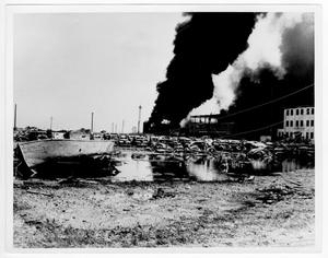 [Damaged cars and buildings near the port after the 1947 Texas City Disaster]
