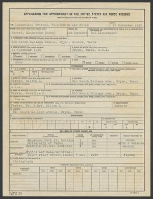 Primary view of object titled 'Catherine Parker Air Reserve Application'.