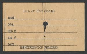 Primary view of object titled '[Post Office Card]'.