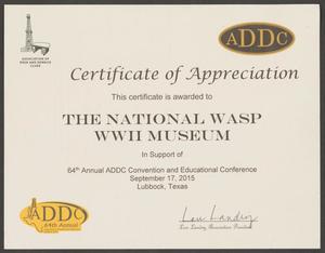 Primary view of object titled '[Certificate of Appreciation for the National WASP World War II Museum]'.