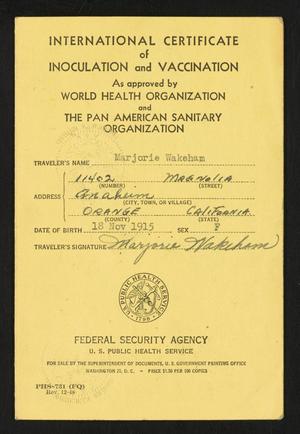 Primary view of object titled '[Inoculation Certificate for Marjorie Wakeham]'.