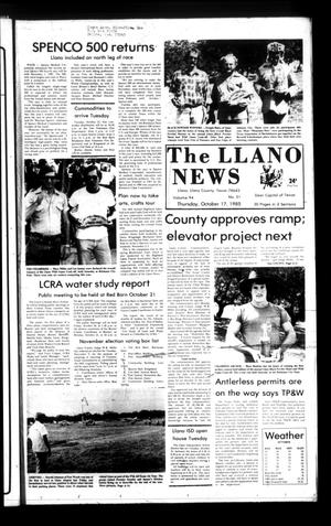 Primary view of object titled 'The Llano News (Llano, Tex.), Vol. 94, No. 51, Ed. 1 Thursday, October 17, 1985'.