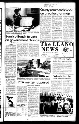 Primary view of object titled 'The Llano News (Llano, Tex.), Vol. 94, No. 46, Ed. 1 Thursday, September 12, 1985'.