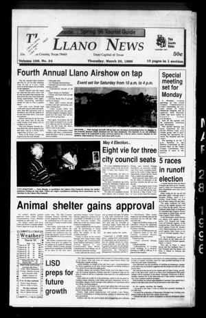 Primary view of object titled 'The Llano News (Llano, Tex.), Vol. 108, No. 24, Ed. 1 Thursday, March 28, 1996'.