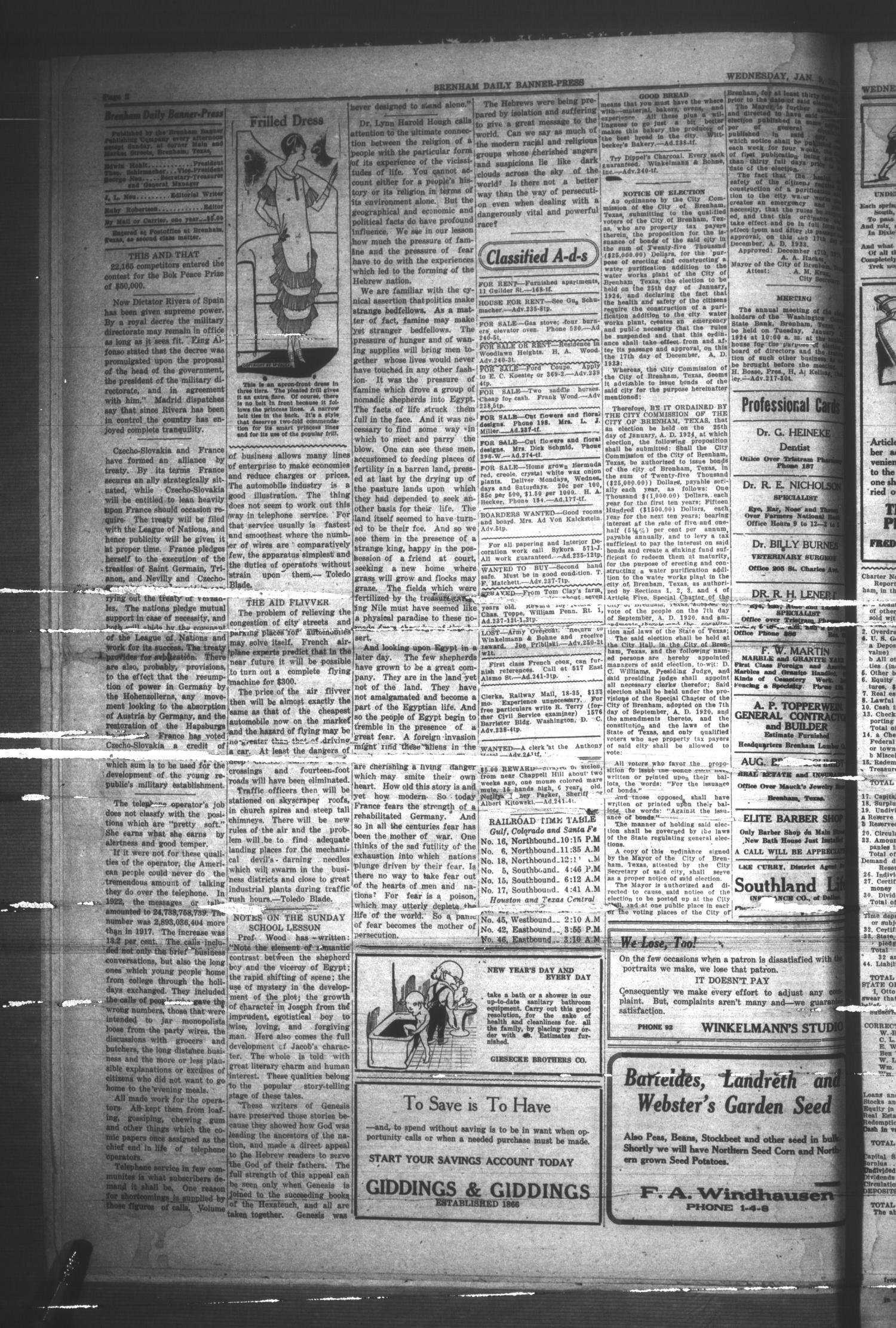 Brenham Daily Banner-Press (Brenham, Tex.), Vol. 40, No. 241, Ed. 1 Wednesday, January 9, 1924
                                                
                                                    [Sequence #]: 2 of 4
                                                