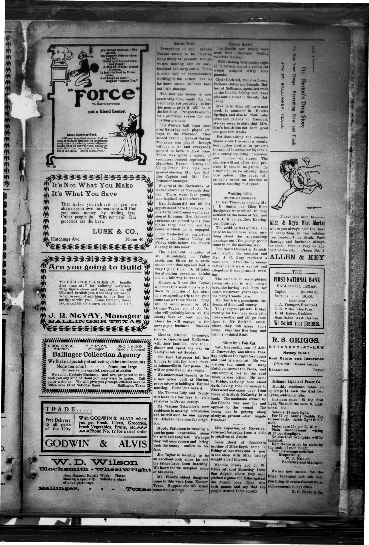 Banner-Leader. (Ballinger, Tex.), Vol. 21, No. 41, Ed. 1 Saturday, July 25, 1903
                                                
                                                    [Sequence #]: 3 of 8
                                                