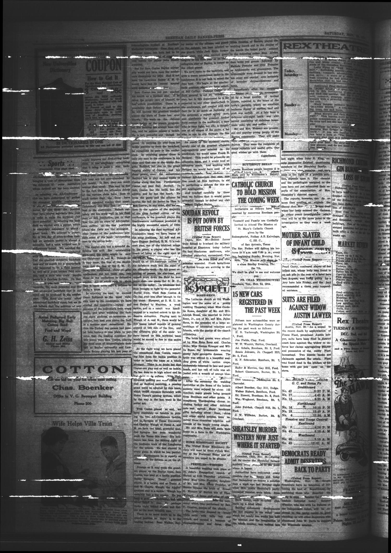 Brenham Daily Banner-Press (Brenham, Tex.), Vol. 41, No. 209, Ed. 1 Saturday, November 29, 1924
                                                
                                                    [Sequence #]: 4 of 4
                                                